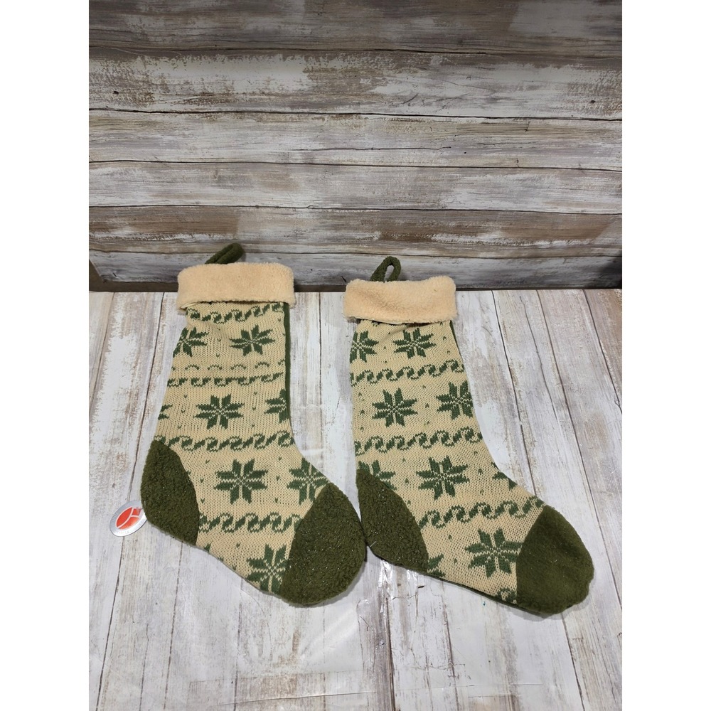Delton Product Corp Set of 2 Knit Snowflake Christmas Stockings Olive Green